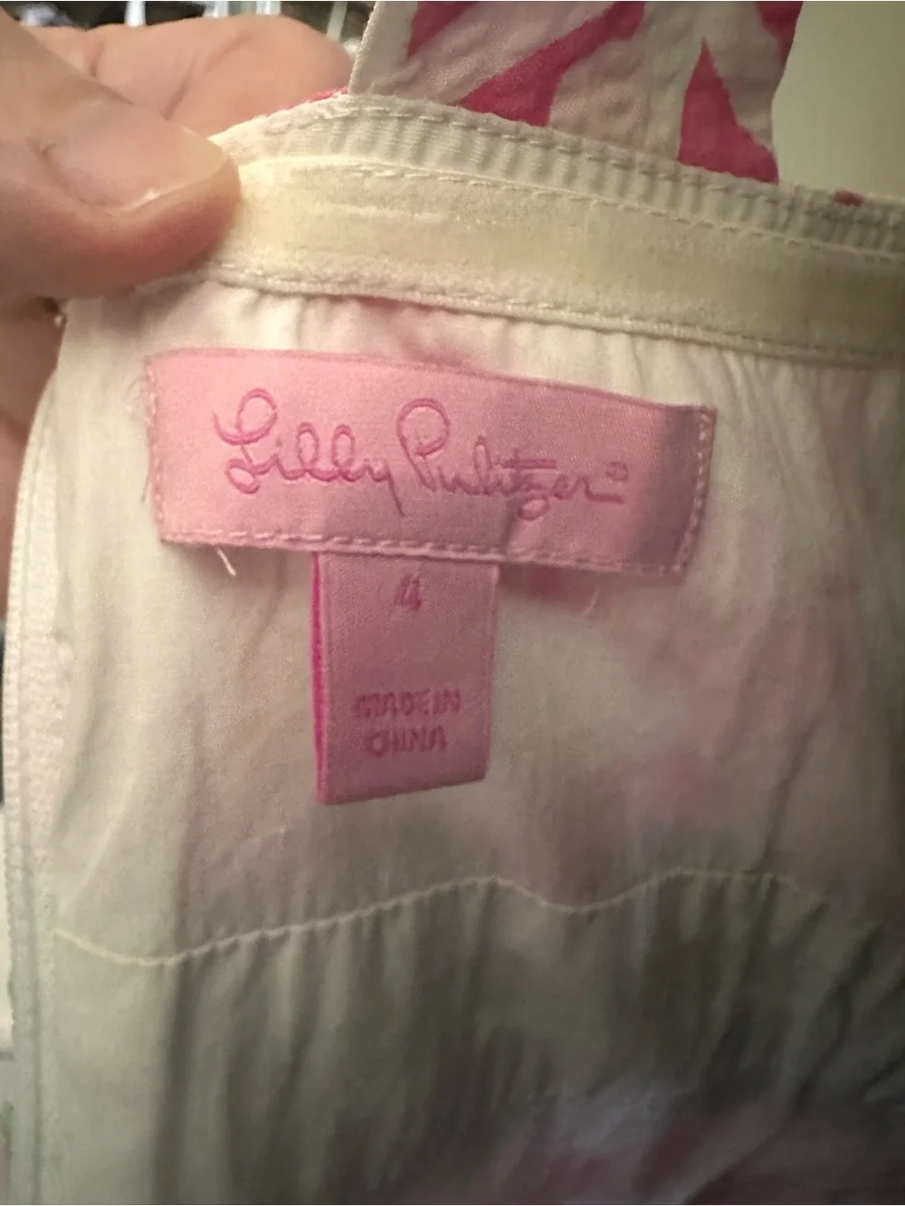 Lilly Pulitzer Pink and White Sleeveless A-Line Dress with Green Waistband